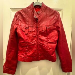 Hudson Leather vintage red ruched motorcycle jacket Size Large